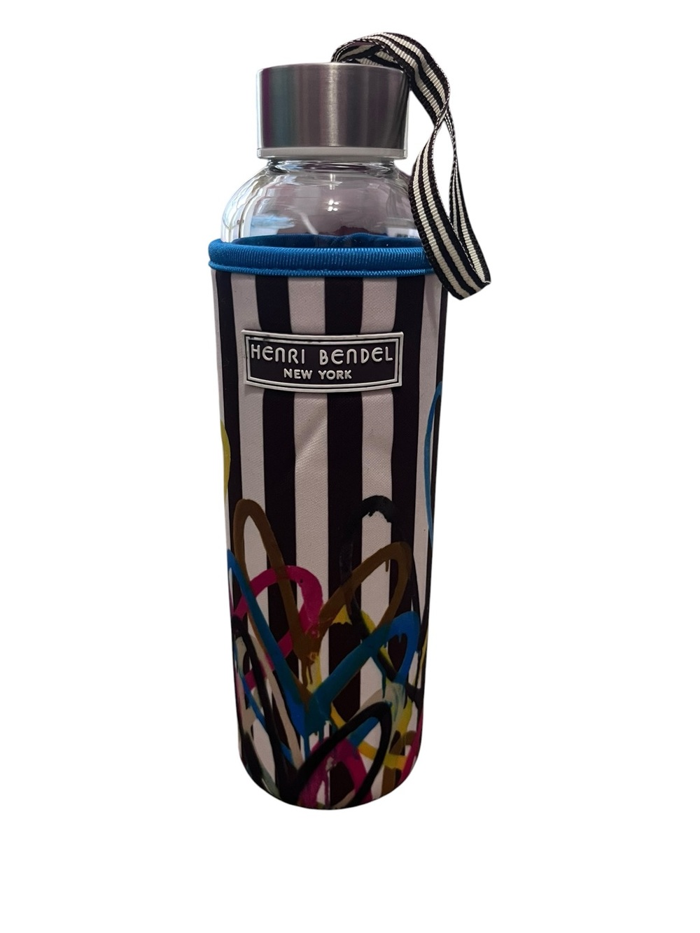 Henri Bendel New York Glass Water Bottle w/ Signature Sleeve – Rare Collectible